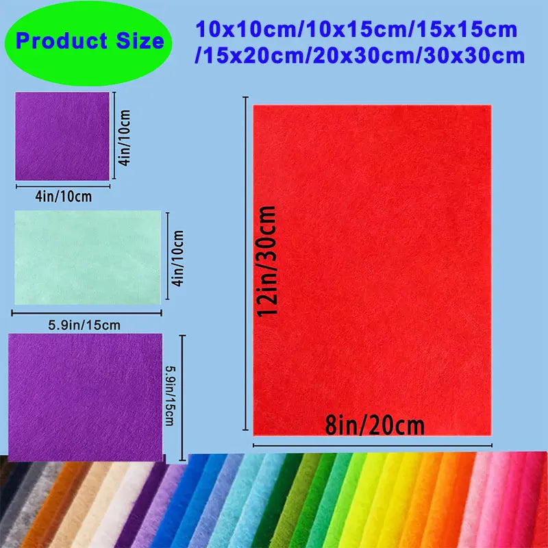 40/20/10Pcs Soft Felt Fabric Sheet Assorted Color Non-Woven Felt Patchwork Sewing Fabric Craft 10-30mm Square Nonwoven 1mm Thick