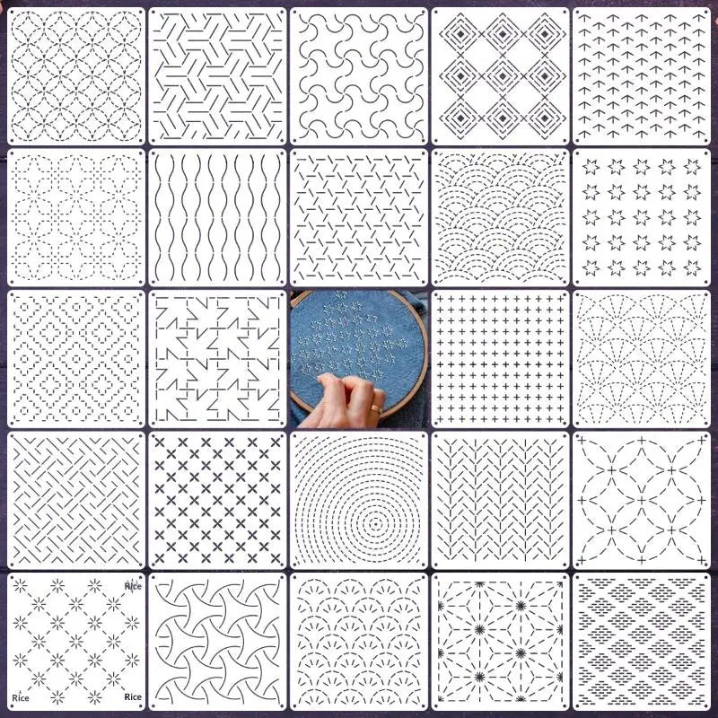 Sashiko Embroidery Stencil Kit Reusable Template Set for Handicraft Quilt Making DIY Sewing Patchwork Decoration Crafts