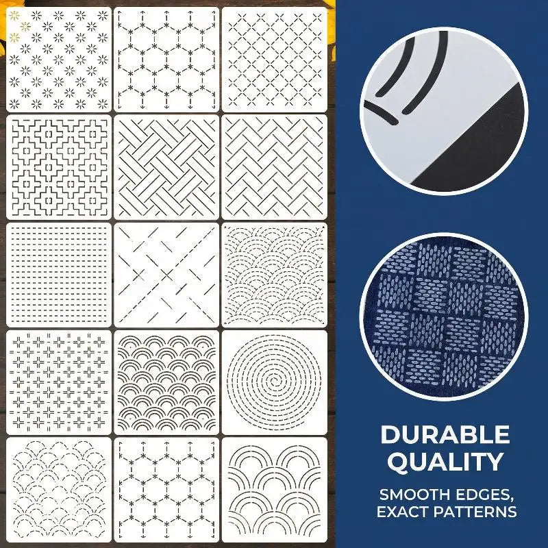 Sashiko Embroidery Stencil Kit Reusable Template Set for Handicraft Quilt Making DIY Sewing Patchwork Decoration Crafts