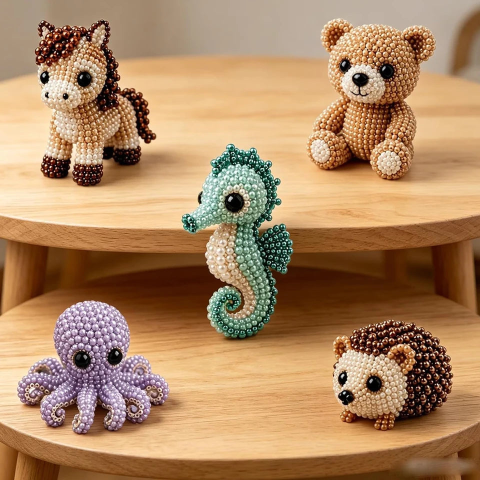DIY 3D Animals Bead Craft Kit with Colorful Beads Bead Embroidery Set for Crafting Enthusiasts Girls Women Teens Adults