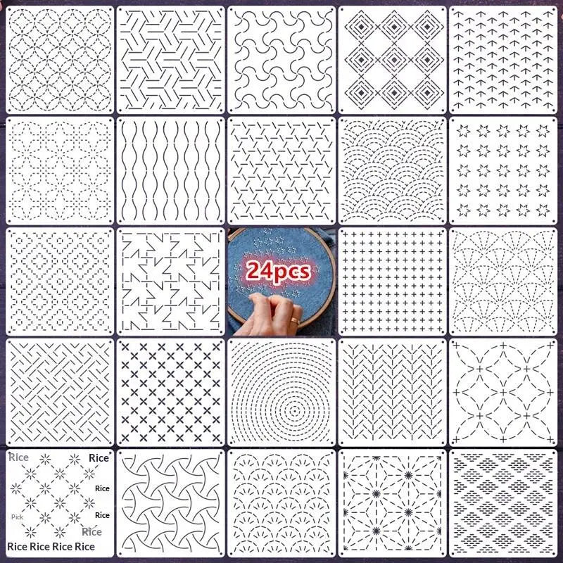 Sashiko Embroidery Stencil Kit Reusable Template Set for Handicraft Quilt Making DIY Sewing Patchwork Decoration Crafts
