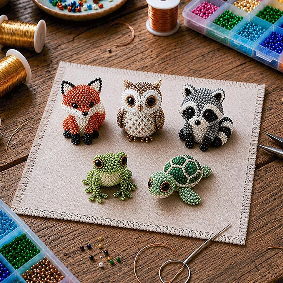 DIY 3D Animals Bead Craft Kit with Colorful Beads Bead Embroidery Set for Crafting Enthusiasts Girls Women Teens Adults