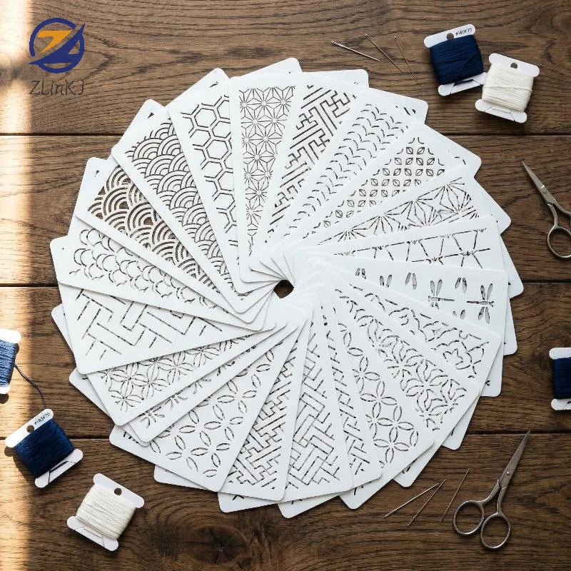 Sashiko Embroidery Stencil Kit Reusable Template Set for Handicraft Quilt Making DIY Sewing Patchwork Decoration Crafts