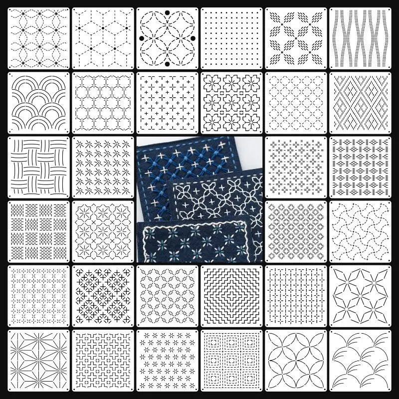 Sashiko Embroidery Stencil Kit Reusable Template Set for Handicraft Quilt Making DIY Sewing Patchwork Decoration Crafts
