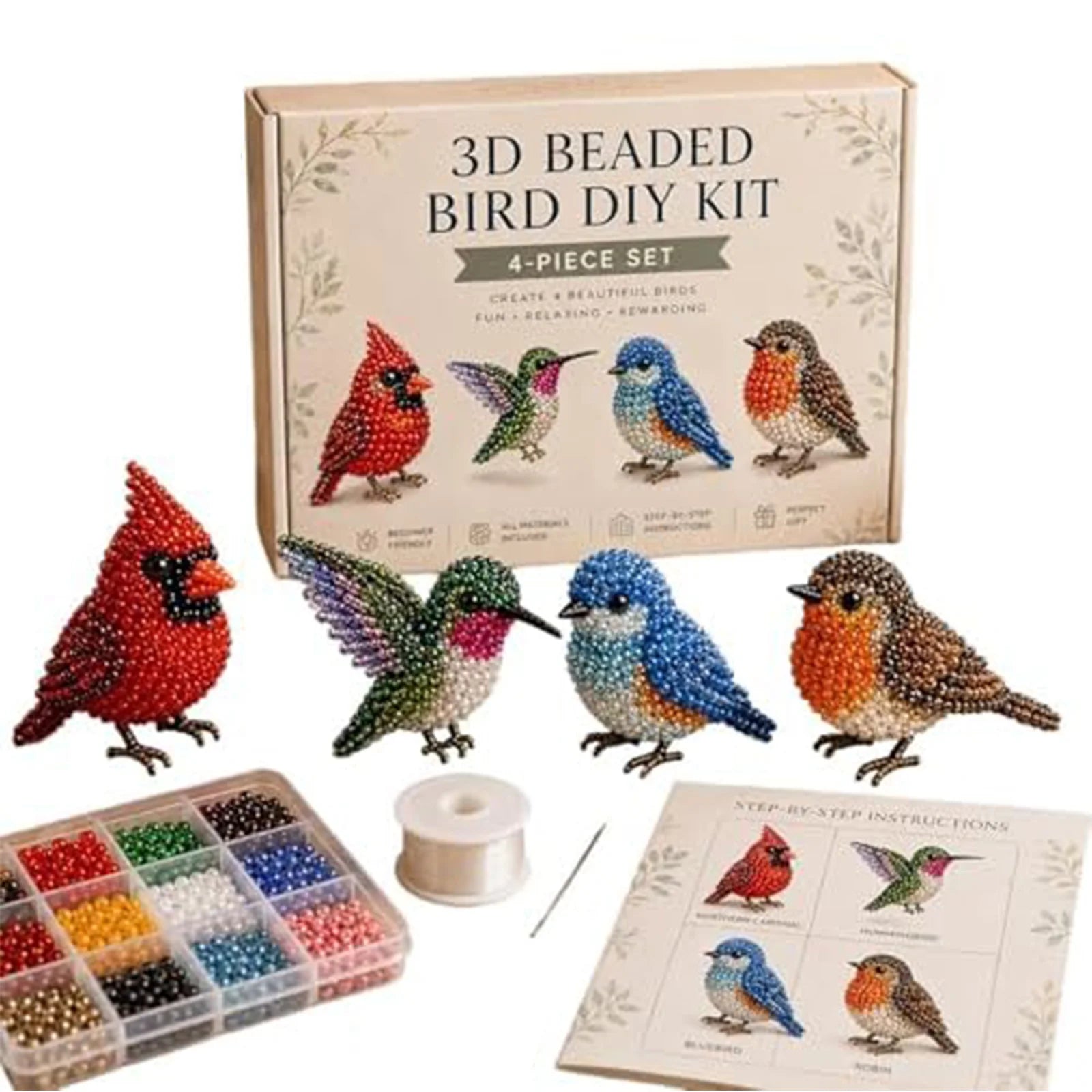Cute Bird & Animal Beading Craft Set Bright Colors Vibrant Tube Beads Kit Home Decoration Jewelry Making Supplies for Adult