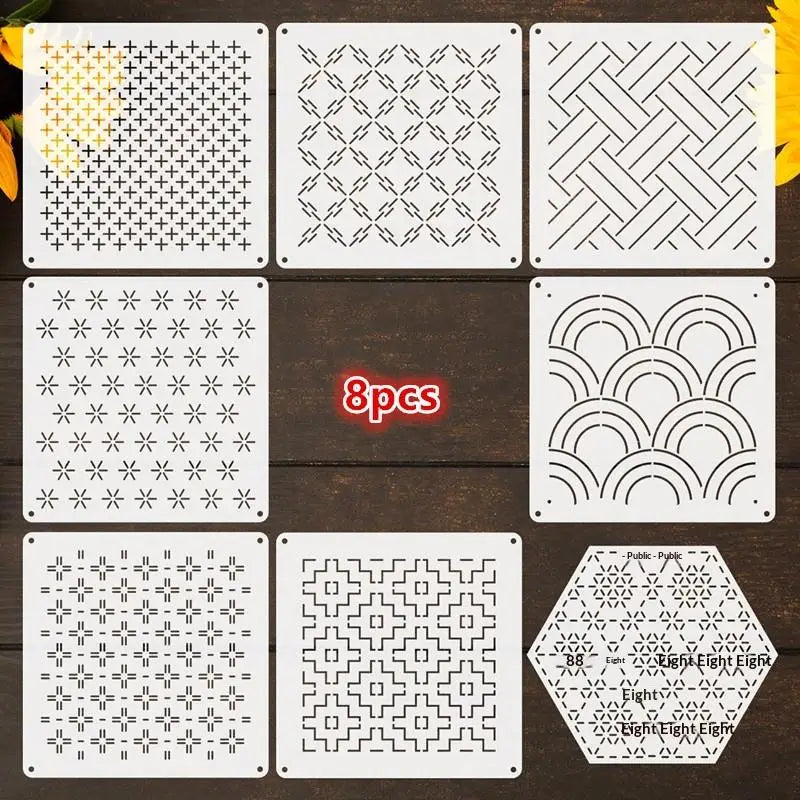 Sashiko Embroidery Stencil Kit Reusable Template Set for Handicraft Quilt Making DIY Sewing Patchwork Decoration Crafts