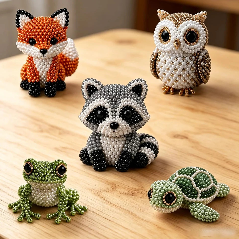 DIY 3D Animals Bead Craft Kit with Colorful Beads Bead Embroidery Set for Crafting Enthusiasts Girls Women Teens Adults