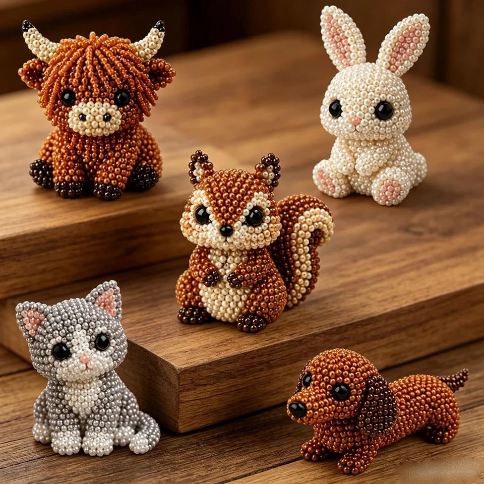 DIY 3D Animals Bead Craft Kit with Colorful Beads Bead Embroidery Set for Crafting Enthusiasts Girls Women Teens Adults