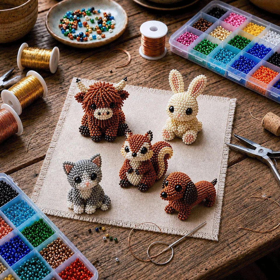 DIY 3D Animals Bead Craft Kit with Colorful Beads Bead Embroidery Set for Crafting Enthusiasts Girls Women Teens Adults